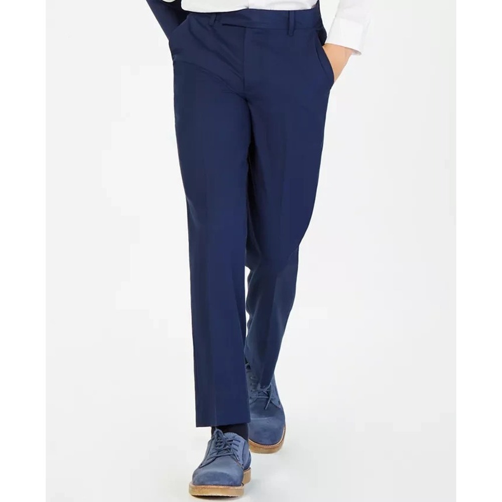 Calvin Klein Husky Boy's Flat Front Slim-Fit Trousers Navy Blue Size 14 NWT